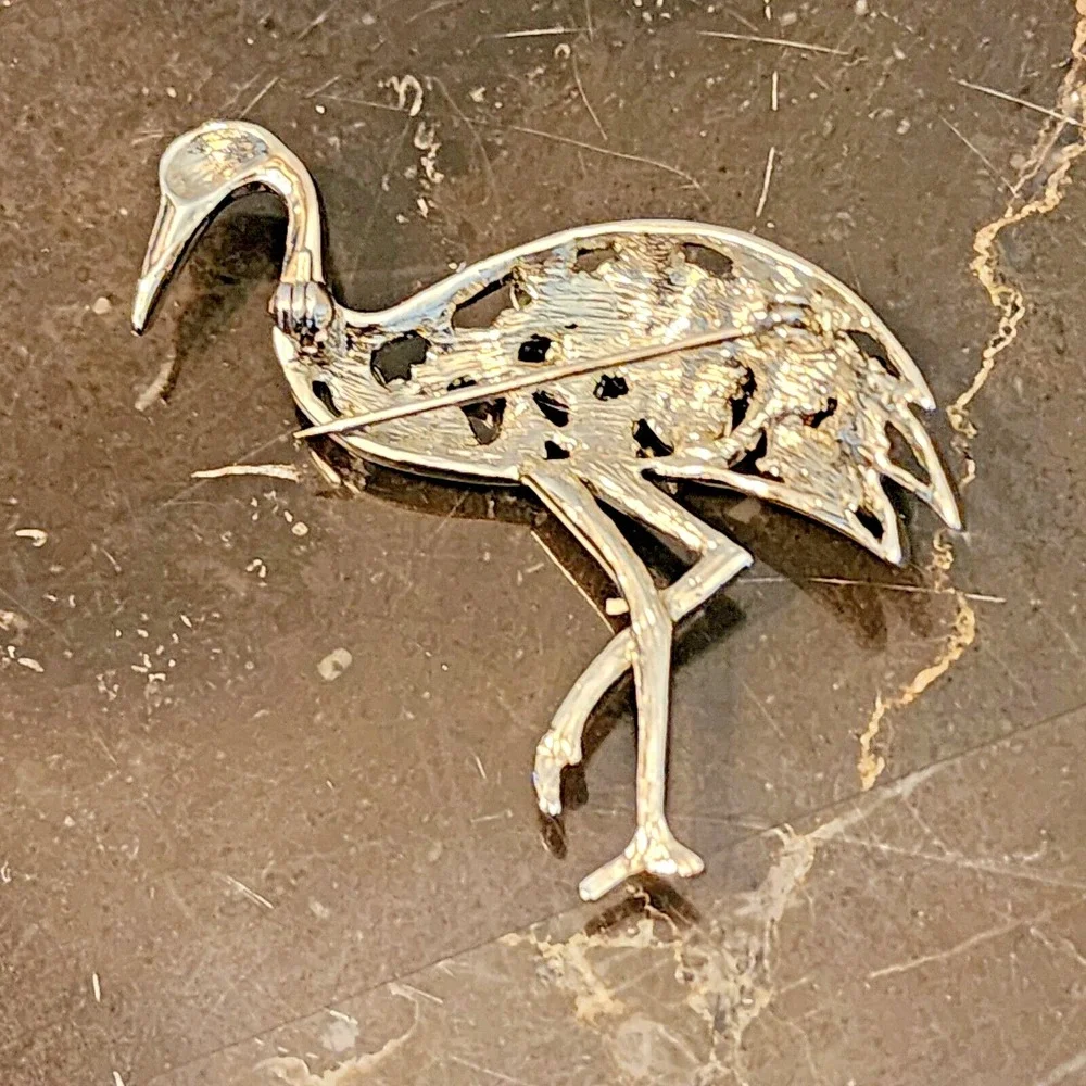 Vintage Silver Multi Color Flamingo Brooch